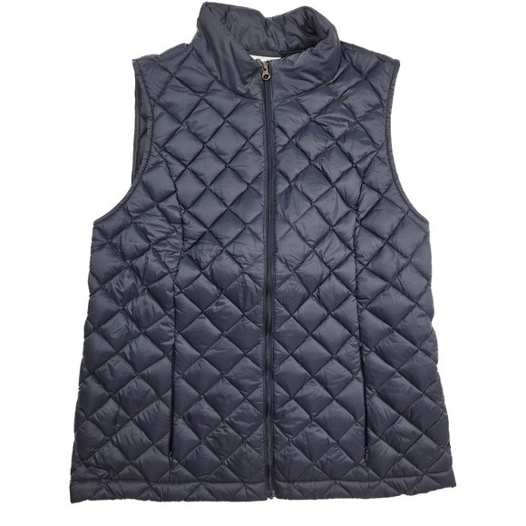 J. Jill Jackets & Blazers - J. Jill Down Navy Full Zip Diamond Quilt Down Filled Puffer Vest‎ Women's Size S